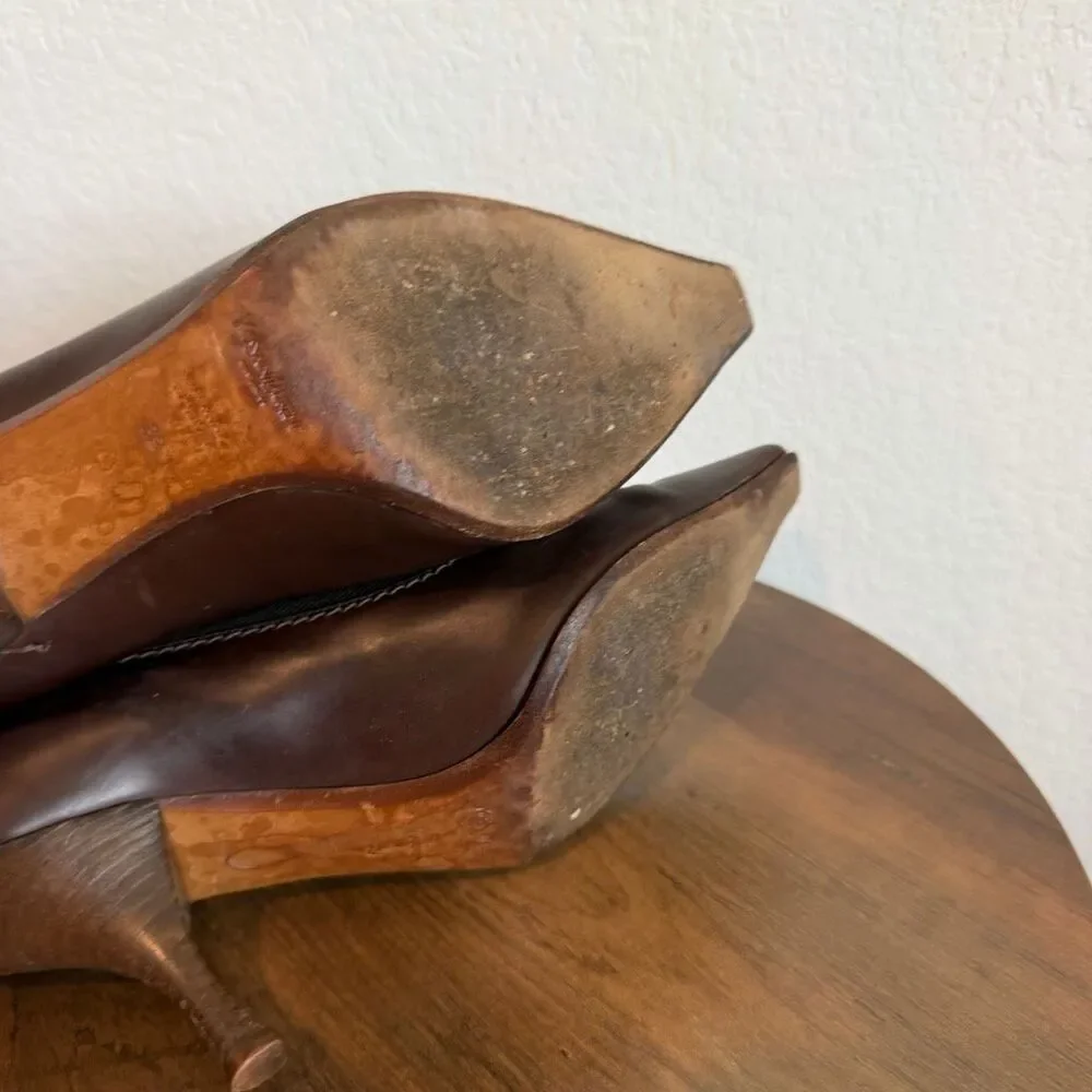 Yves Saint Laurent Brown Leather Pull-On Heeled Sock Bootie Women's Size 39 US 9